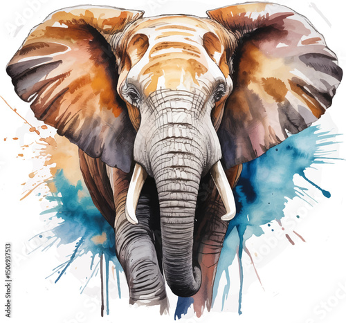 A watercolor painting of an elephant, isolated on a white background. Elephant vector.
