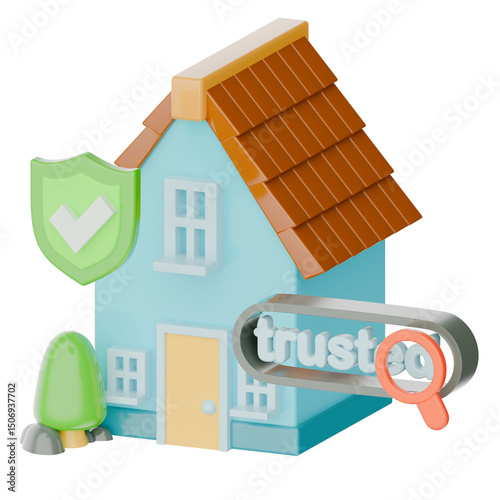 Blue real estate 3d icon render clipart