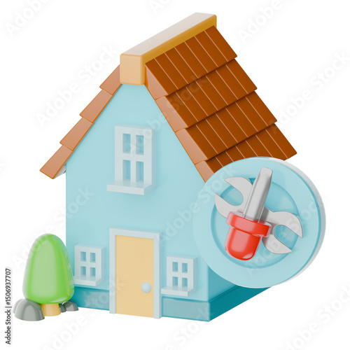 Blue real estate 3d icon render clipart