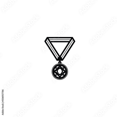 Silhouette of diamond-shaped medal on white background