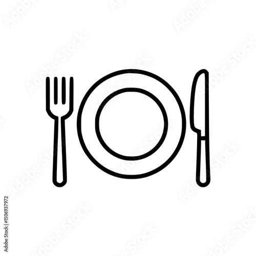 Simple Line Art Illustration of Plate, Fork, and Knife Dining Symbol