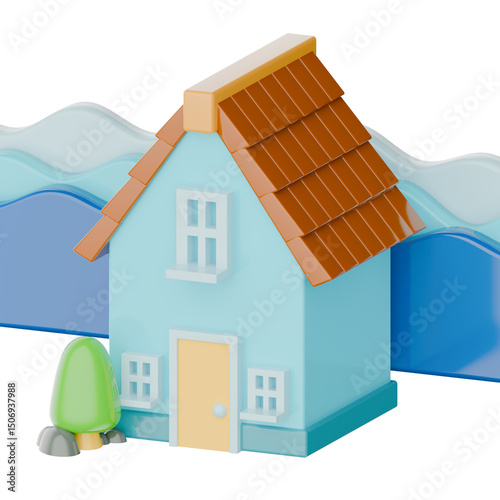 Blue real estate 3d icon render clipart