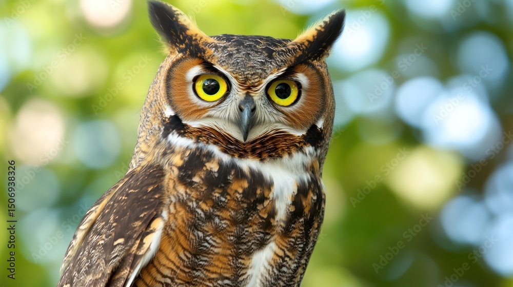 Majestic owl portrait, forest bokeh background, wildlife photography, nature conservation Majestic owl portrait, forest bokeh background, wildlife photography, nature conservation