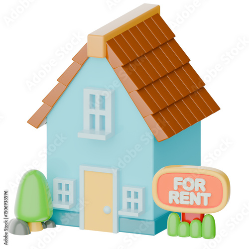 Blue real estate 3d icon render clipart