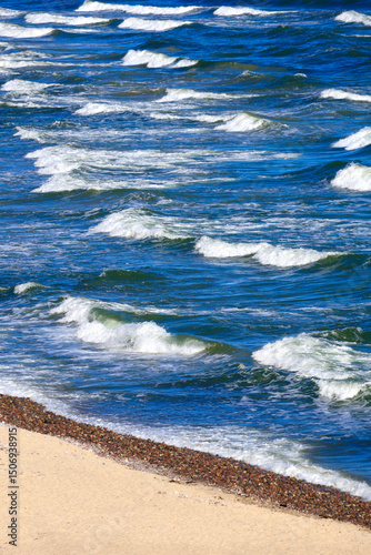 Waves crashing on the sandy shore of the Baltic Sea in Sellin, Germany photo