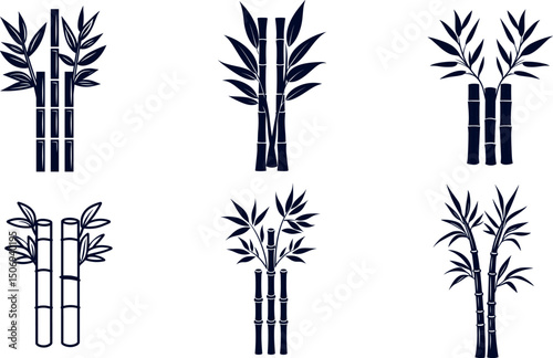 Bamboo stalks and leaves isolated on white background