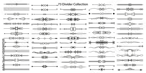 73 Divider Collection Vector Set | Decorative Line Separators and Ornamental Dividers for Graphic Design, Invitations, and Website Elements