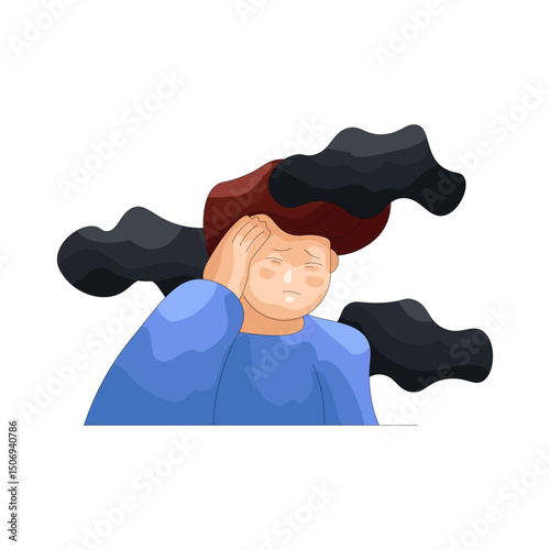 Illustration of Person Depressed with Dark Clouds