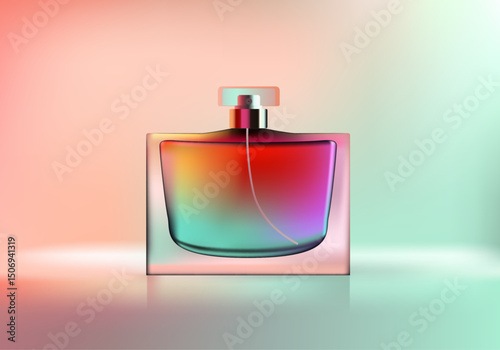 Luxury Perfume Bottle Illustration with Gradient Liquid on Soft Pastel Background