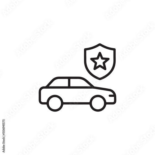 Car insurance icon with shield and star in minimalist black and white design.