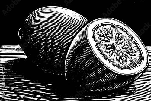 guava with flesh vector black and white isolated hand drawn sketch