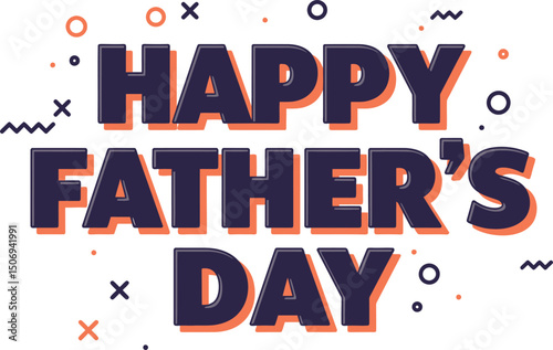Creative bold script saying happy fathers day in dark tones with slight blue highlights and festive layout
