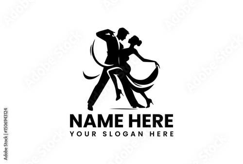 Dynamic silhouette of a couple gracefully dancing tango with passion. Dance concept
