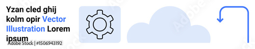 Gear icon beside a cloud with a downward arrow showing connectivity, workflow, and technology integration. Ideal for automation, cloud computing, data flow, process optimization, digital