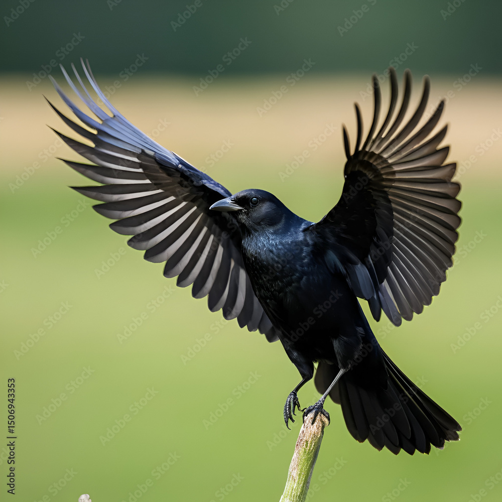 Fototapeta premium Black bird isolated with outstretched wings