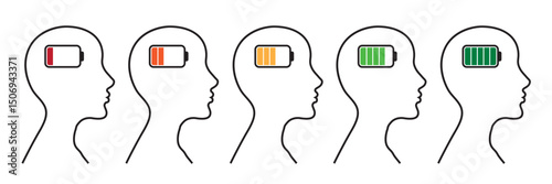 people with empty and fully charged battery pictogram isolated vector illustration