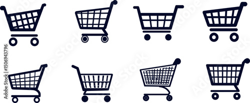 Shopping cart icons isolated on white background, different designs