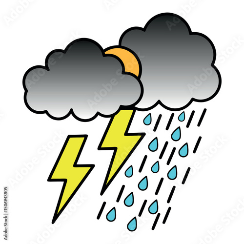 Clouds and thunder with rain vector illustration