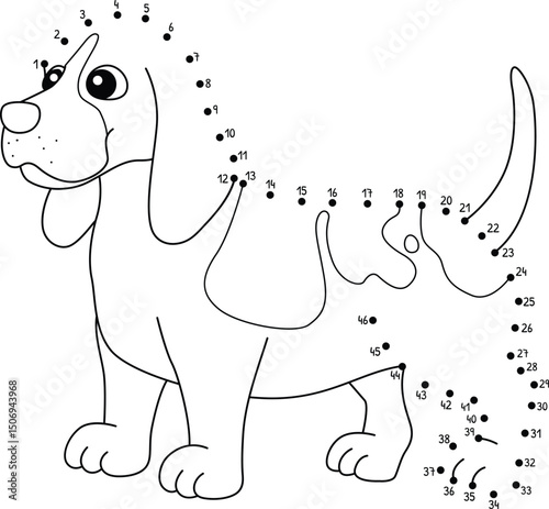 Dot to Dot Basset Hound Dog Animal Isolated 