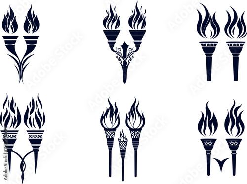 Collection of torch vector design isolated on white background