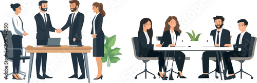 Business people shaking hands and working in the office isolated
