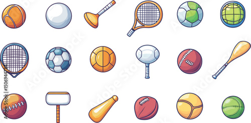 Various sport balls and equipment isolated on white background