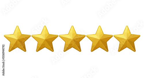Five Shiny Golden Stars Perfect Rating, High Quality Vector Graphic
