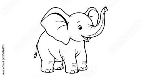 Adorable Baby Elephant Illustration Line Art Drawing for Coloring Pages