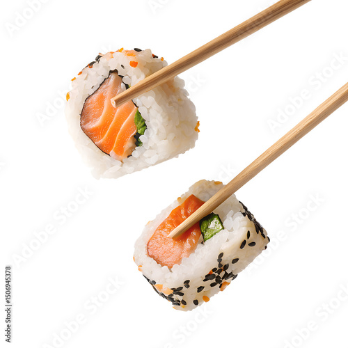Salmon Sushi Roll with Chopsticks PNG