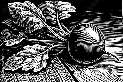 Beetroot fresh red beet with leaves black and white isolated hand drawn sketch