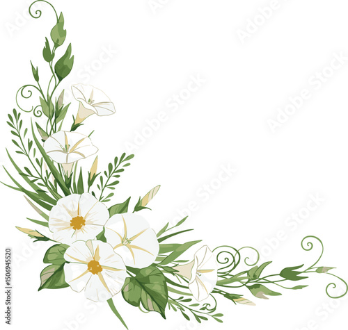 Wallpaper Mural Delicate white anemones, wild morning glory, crocuses and green wild herbs. Watercolor botanical frame with flowers, suitable for wedding invitations, greeting cards, branding,  Torontodigital.ca