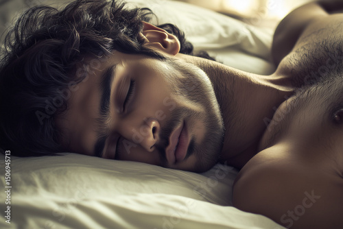 Man sleeping with comfort at home 