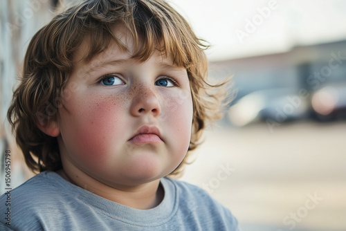 Sad young boy with space for copy 