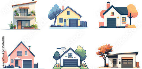 Collection of diverse house designs isolated on white background