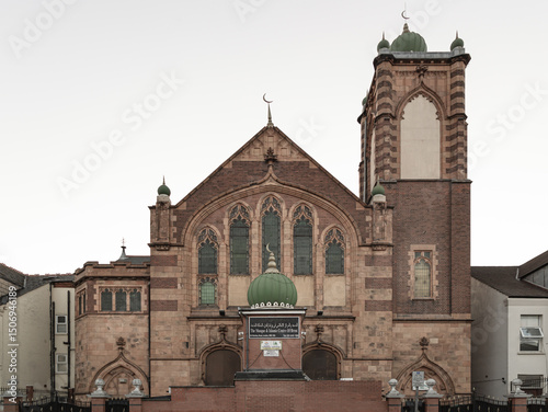 Architecture exterior of The Mosque & Islamic Centre of Brent. The detail of classic exterior building built for Islamic Affairs at london city. use it as your Wallpaper, Poster and Space for text, photo