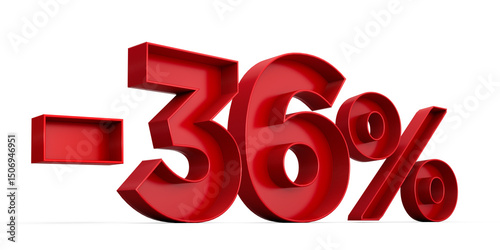 Foto Red number -36% or Minus Thirty Six Percentage isolated on white background with shadow