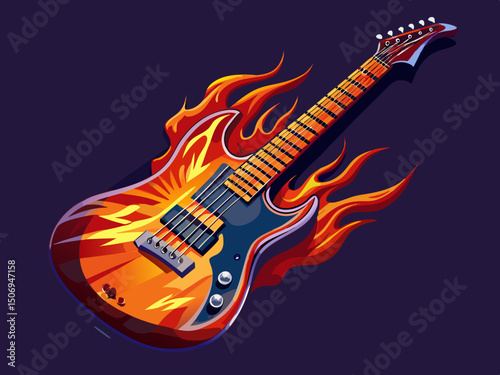 vector of Electric guitar, fire pattern, musical instrument, transparent cutout on dark background