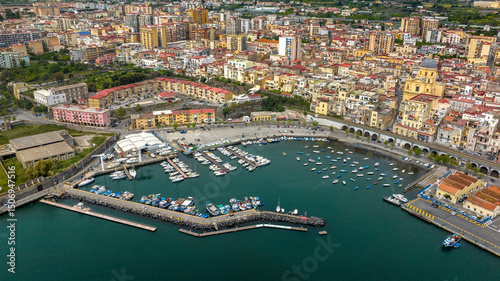 Aerial view of the port of Torre Annunziata. This city is located in the province of Naples, Campania, Italy.