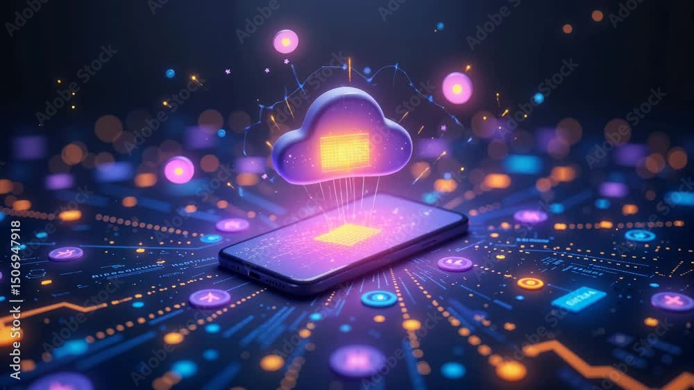 Smartphone with cloud computing concept and digital connections  