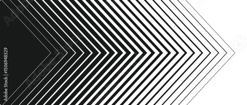 Line arrows, Black line arrows background. Thin to tick speed line concept, sign and symbol. Repeating triangle Gradation pattern arrow. Vector illustration.