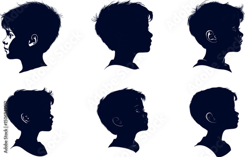 Silhouettes of a boy's head in profile isolated on white background