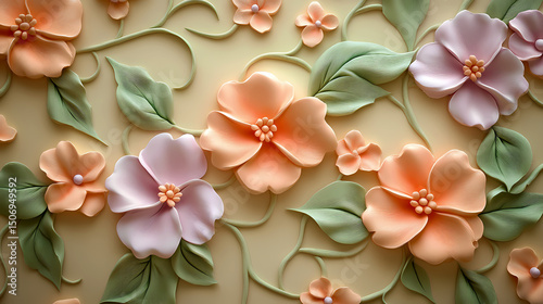 Top Down 3D Render of a Seamless Pattern Featuring Geometric Shapes in a Soft Pastel Abstract Design