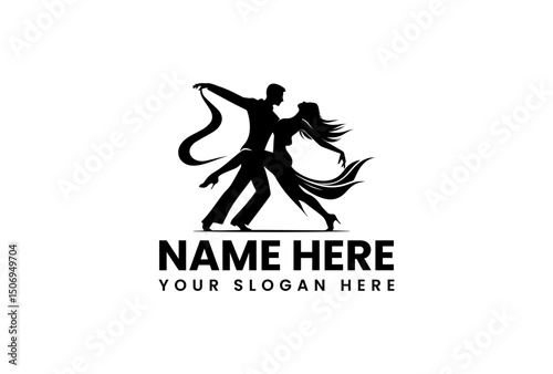 A dynamic vector logo silhouette of a couple gracefully dancing tango with passion
