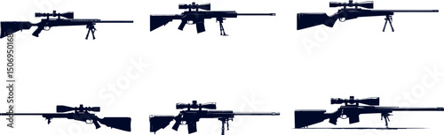 Collection of sniper rifles isolated on white background