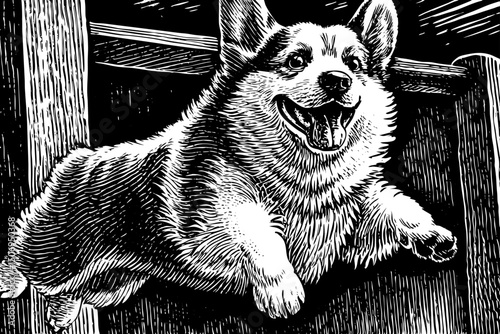 Welsh corgi pembroke dog vector black and white isolated hand drawn sketch