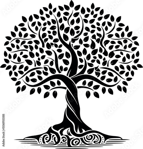 Vector Illustration of a Tree with Leaves for Design or Print