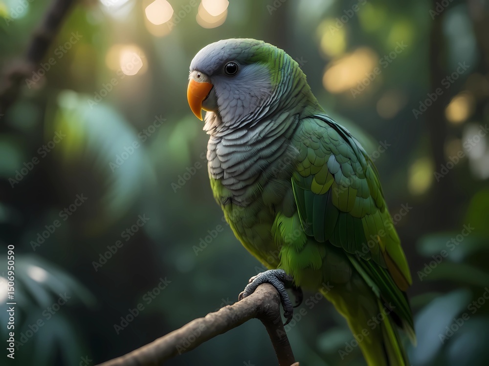 Fototapeta premium A Majestic Green Parrot Perched on a Branch