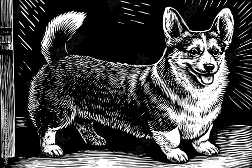 Welsh corgi pembroke dog vector black and white isolated hand drawn sketch