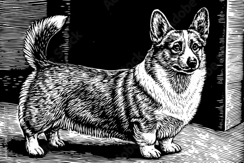 Welsh corgi pembroke dog vector black and white isolated hand drawn sketch