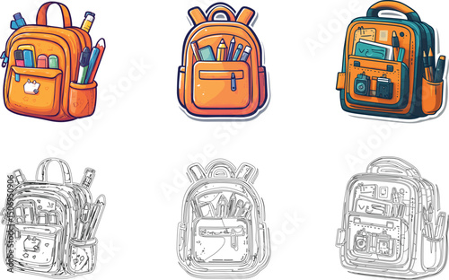 Cartoon school backpacks isolated on white background